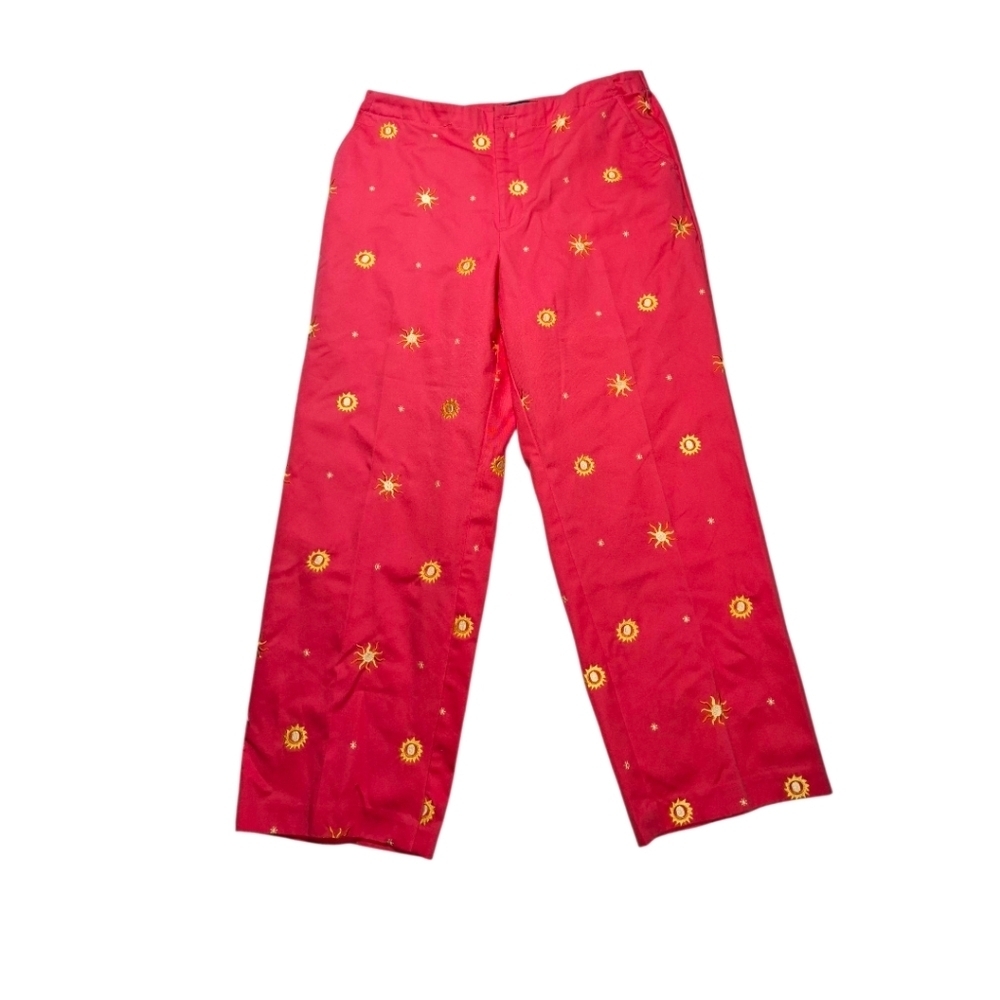 Northern Isles 100% Cotton Women's Coral Pants Sun Embroidered Pants Size 12